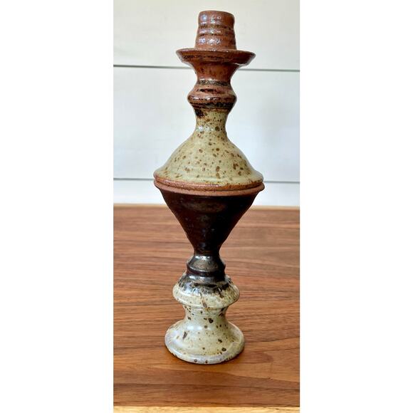 Vintage Pair of Handmade Stoneware Glazed Candlestick Holders Signed Hanson - Picture 15 of 15